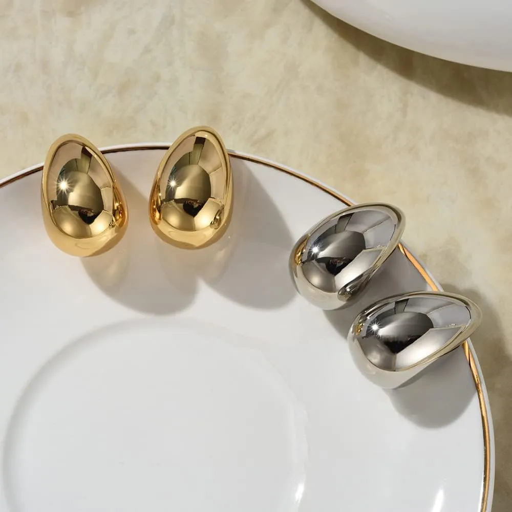 Tear Drop Earrings For Women, Chunky Gold Hoop Earring Lightweight Hollow Eardrop Trending Statement Pierced Polished Hypoallergenic Gift Jewelry