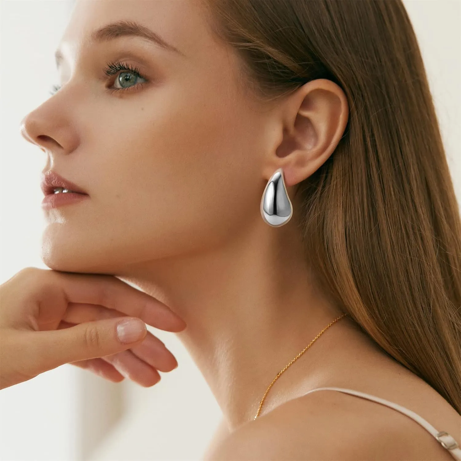Teardrop Earrings Chunky Gold Hoop Earrings for Women Trendy Lightweight Earrings Hypoallergenic 18K Real Gold Plated Fashion Jewelry for Women