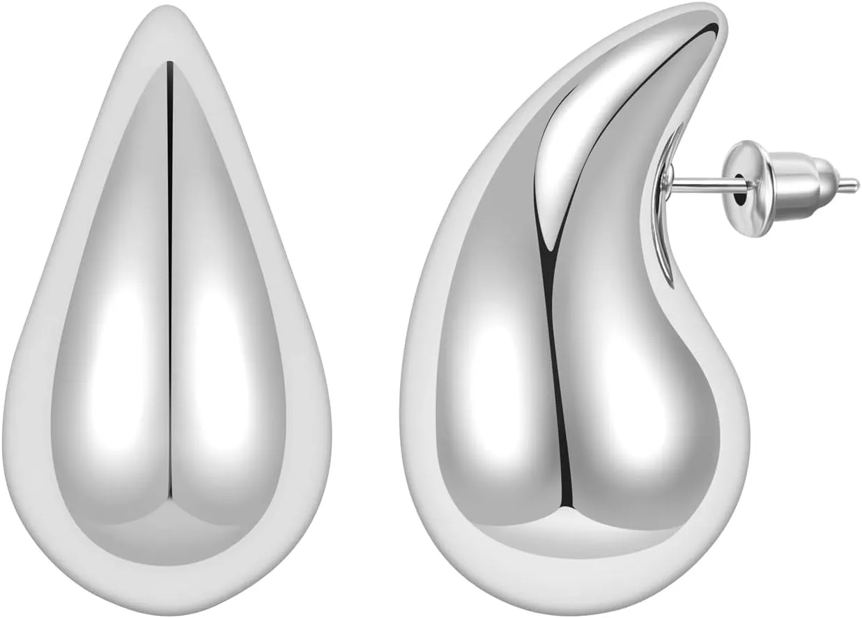 Teardrop Earrings Chunky Gold Hoop Earrings for Women Trendy Lightweight Earrings Hypoallergenic 18K Real Gold Plated Fashion Jewelry for Women