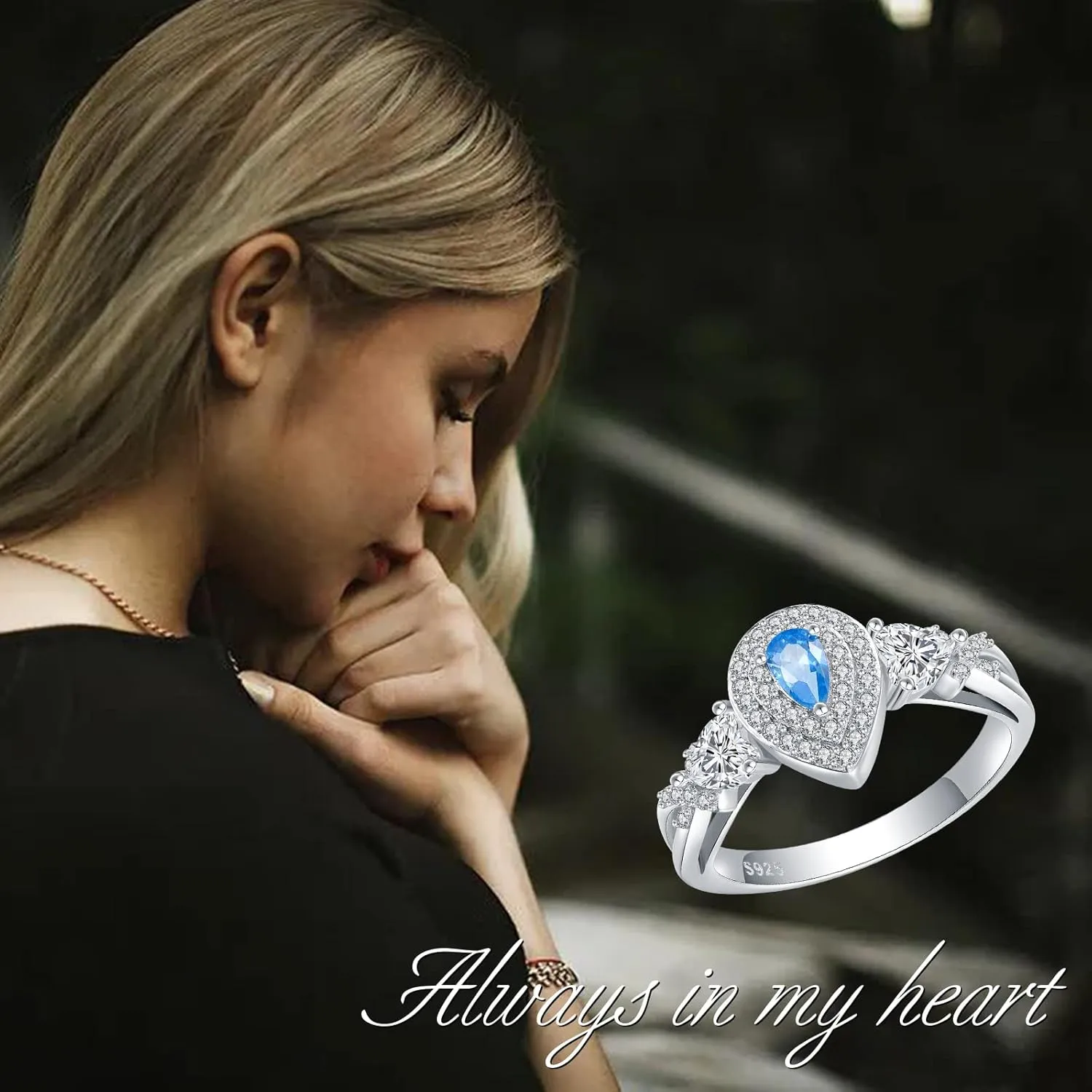 Teardrop Urn Rings for Ashes for Women - 925 Sterling Silver cremation jewelry Keepsake Hold Loved Ones Ashes,Memorial Wedding Ring for Girls (7)