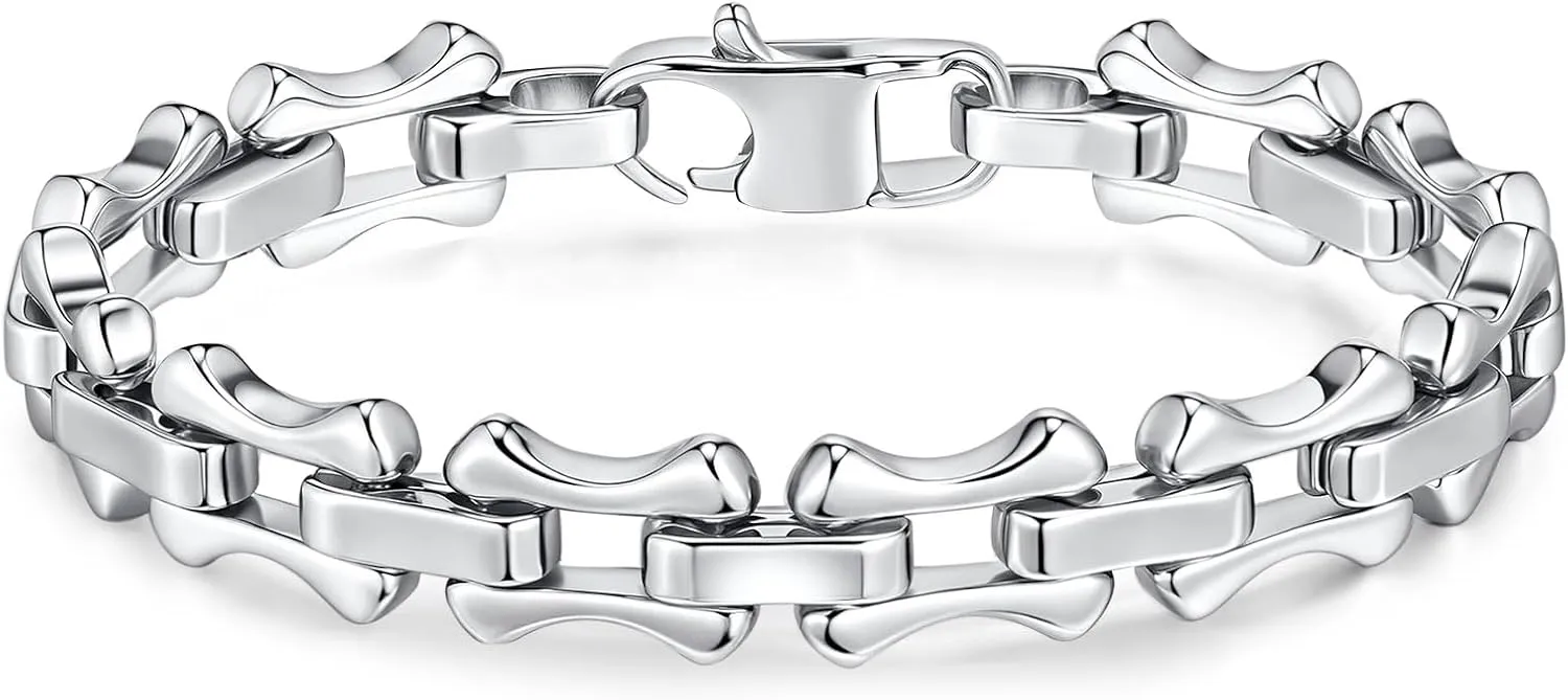 TempBeau Stainless Steel Chain Bracelet for Men, Chunky Metal Chains Silver Bracelets for Men, Mens Stainless Steel Chain Bracelets Wrist Fathers Day Jewelry Trendy Gifts for Dad Boyfriend