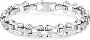 TempBeau Stainless Steel Chain Bracelet for Men, Chunky Metal Chains Silver Bracelets for Men, Mens Stainless Steel Chain Bracelets Wrist Fathers Day Jewelry Trendy Gifts for Dad Boyfriend