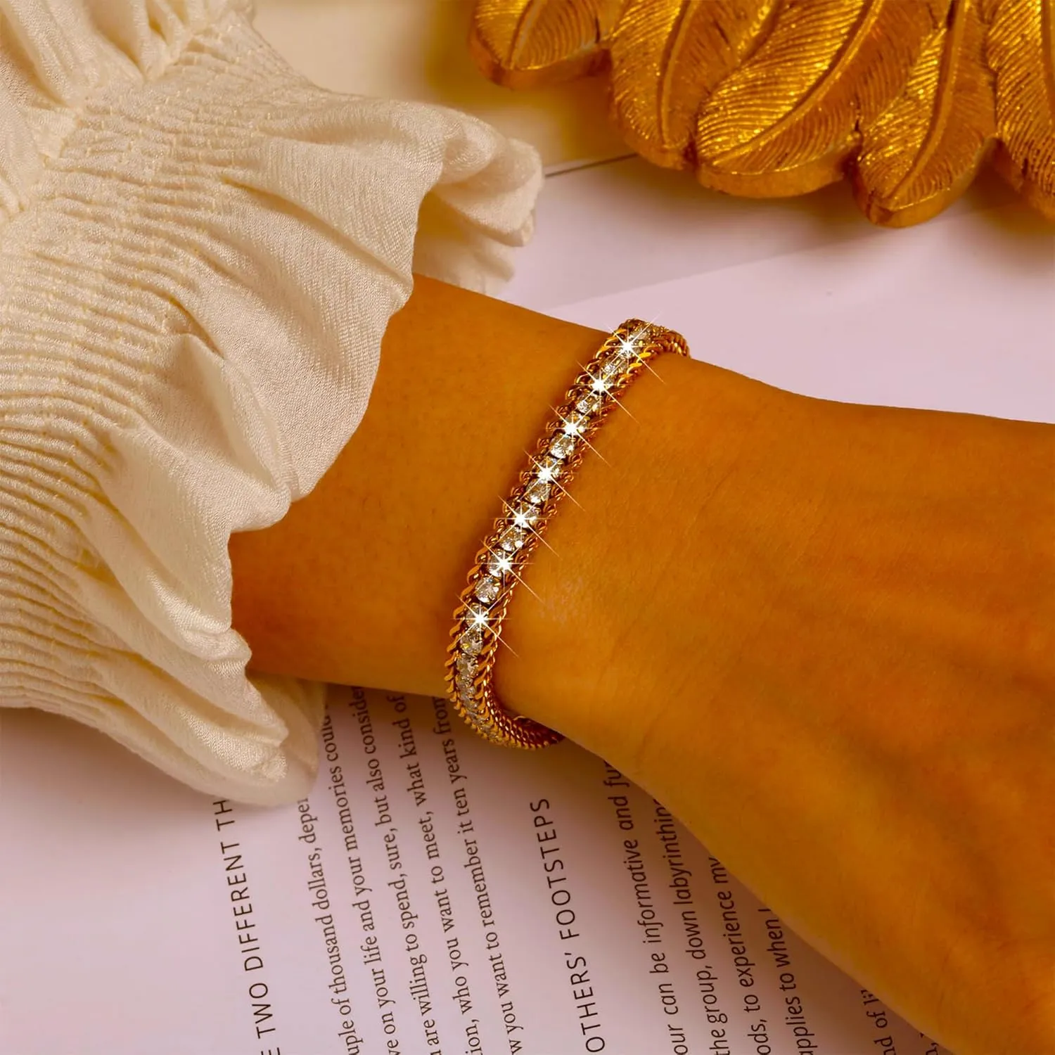 Tennis Bracelets for Women  Elegant Cuban Link Bracelet with 18k Gold Plated 3mm Cubic Zirconia Gold Bracelets Stackable Fashion Jewelry Wedding Prom Gift