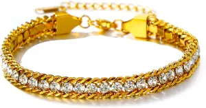 Tennis Bracelets for Women  Elegant Cuban Link Bracelet with 18k Gold Plated 3mm Cubic Zirconia Gold Bracelets Stackable Fashion Jewelry Wedding Prom Gift