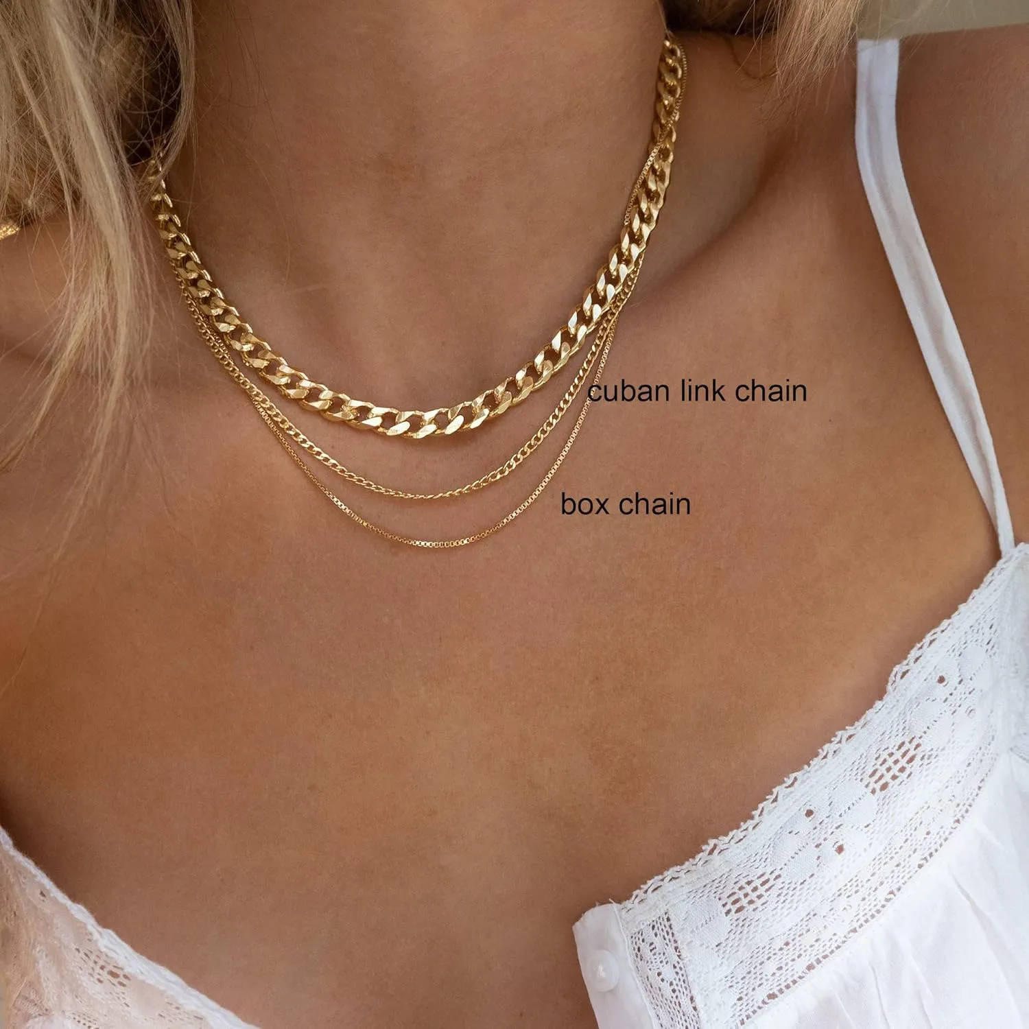 Tewiky Gold Chain Necklace for Women, 14k Gold Plated Thin Beaded Wave Box Chain Necklace Dainty Gold Necklace Simple Layered Gold Choker Necklaces Minimalist Gold Link Chain Necklace Trendy Jewelry for Women
