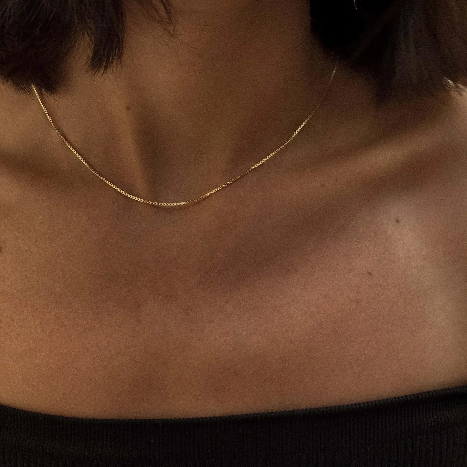 Tewiky Gold Chain Necklace for Women, 14k Gold Plated Thin Beaded Wave Box Chain Necklace Dainty Gold Necklace Simple Layered Gold Choker Necklaces Minimalist Gold Link Chain Necklace Trendy Jewelry for Women