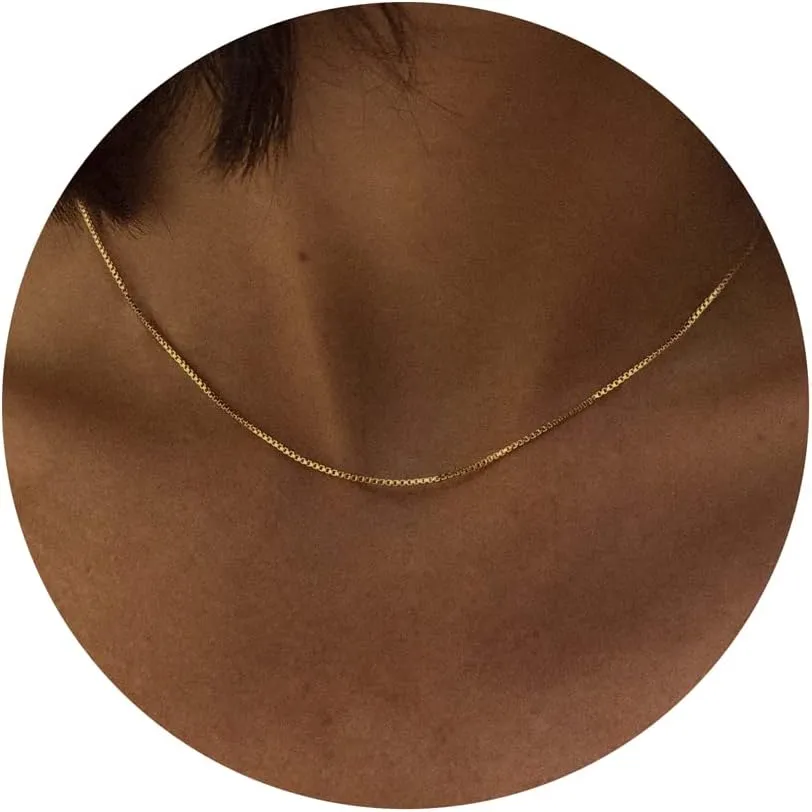Tewiky Gold Chain Necklace for Women, 14k Gold Plated Thin Beaded Wave Box Chain Necklace Dainty Gold Necklace Simple Layered Gold Choker Necklaces Minimalist Gold Link Chain Necklace Trendy Jewelry for Women
