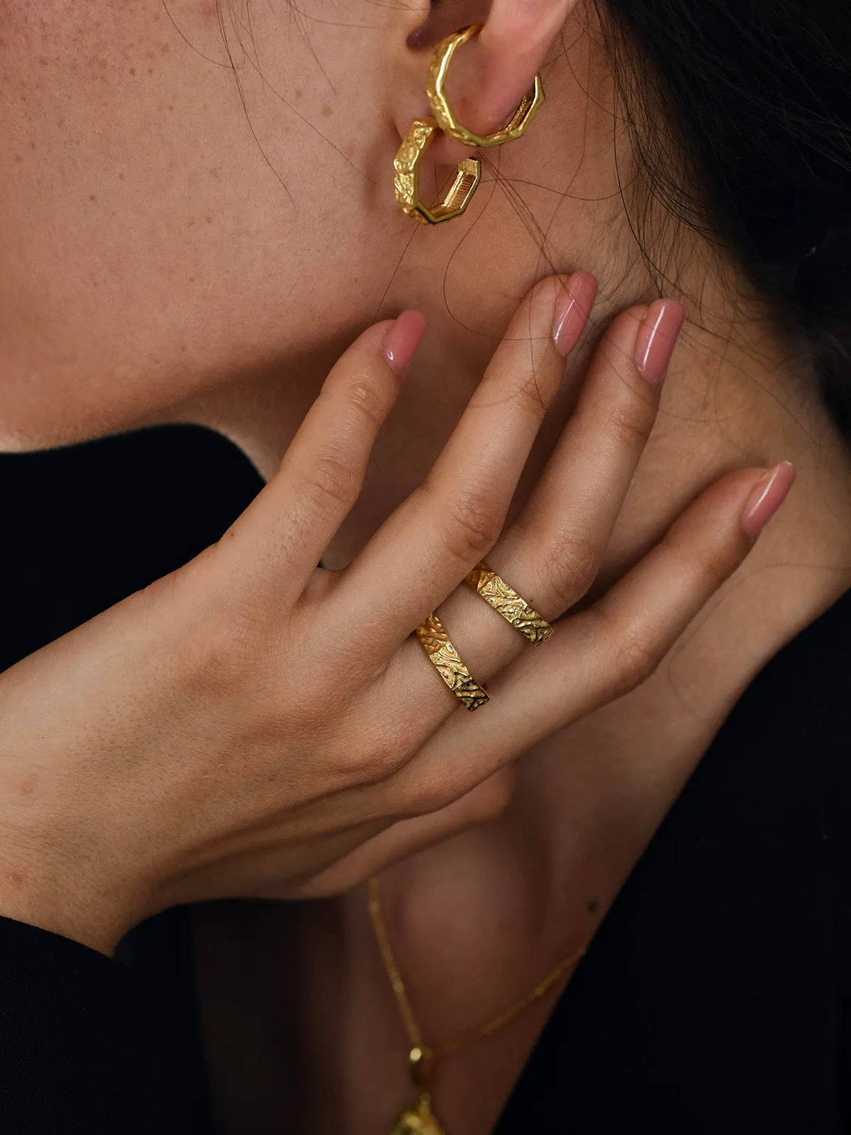 Textured Hexagonal Rings (Set Of 3)