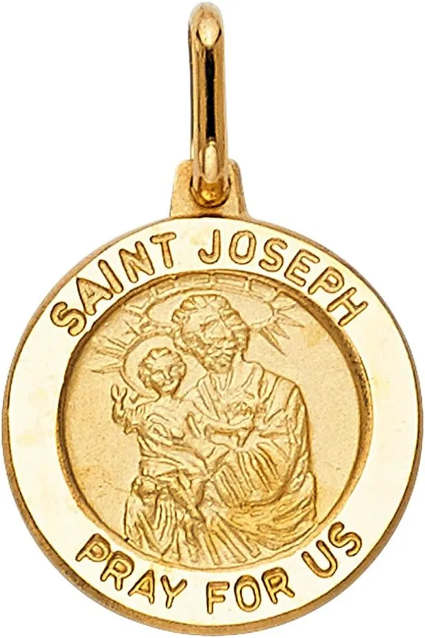 TGDJ 14k Yellow Gold Religious Saint Joseph Medal Charm Pendant