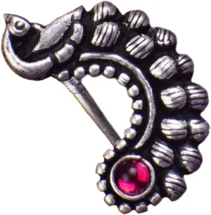 THANU'S CRAFT Fake Peacock Mor Design Maharashtrian Oxidised Nath Nose ring Clip on Marathi without Piercing nose Pin for Women