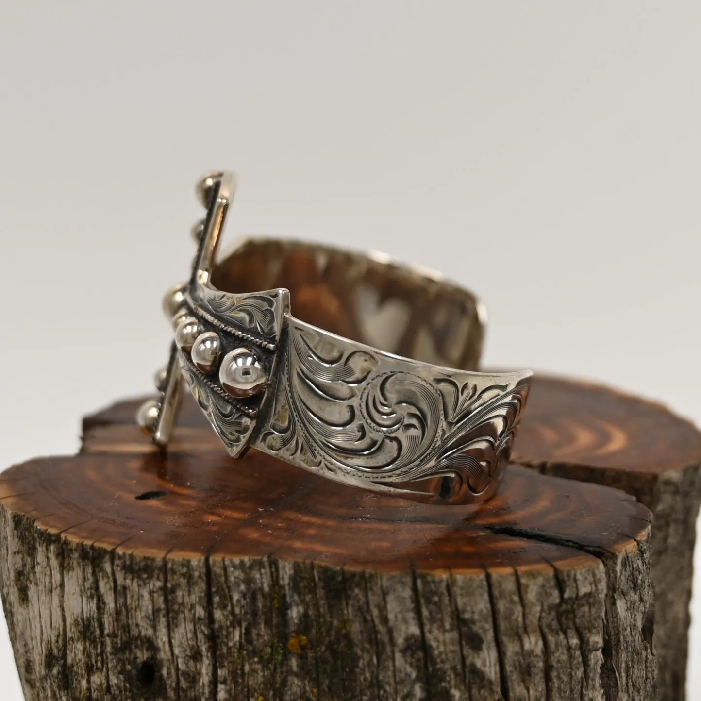 The Balboa Beaded Cross Cuff in Sterling Silver