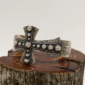 The Balboa Beaded Cross Cuff in Sterling Silver