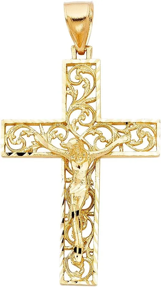 The World Jewelry Center 14k Real Yellow Gold Religious Crucifix Jesus Cross Charm Pendant