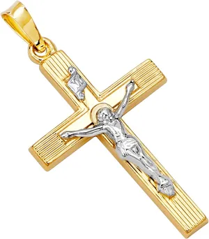 The World Jewelry Center 14k Real Yellow Gold Religious Crucifix Jesus Cross Charm Pendant