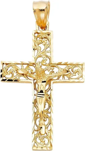 The World Jewelry Center 14k Real Yellow Gold Religious Crucifix Jesus Cross Charm Pendant
