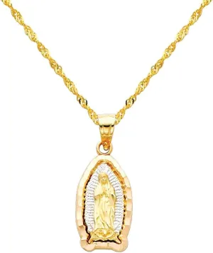 The World Jewelry Center 14k Tone Gold Religious Mary Guadlupe Pendant with 1.2mm Singapore Chain Necklace