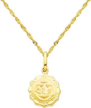 The World Jewelry Center 14k Yellow Gold Religious Baptism Pendant with 1.2mm Singapore Chain Necklace