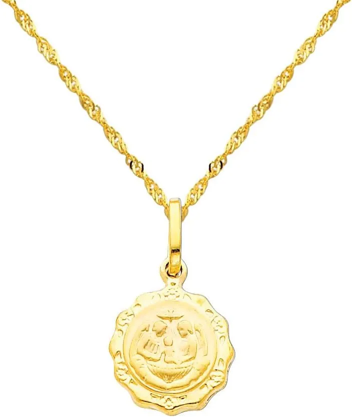 The World Jewelry Center 14k Yellow Gold Religious Baptism Pendant with 1.2mm Singapore Chain Necklace