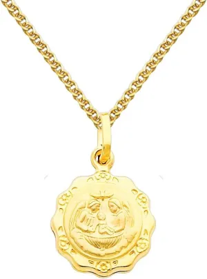 The World Jewelry Center 14k Yellow Gold Religious Baptism Pendant with 1.5mm Flat Open Wheat Chain Necklace