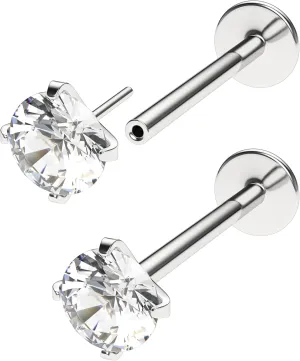 Threadless Flat Back Nose Stud 18g 16g 20g - Real G23 Titanium Flatback Stud Earrings - Tragus, Helix, Conch Push Pin Earring Studs - Secure & Easy Fit Threadless Nose Stud - 6mm 8mm Flat Back Nose Ring