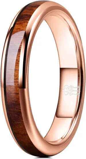 THREE KEYS JEWELRY 4mm 6mm 8mm Black Tungsten Wedding Ring Domed with Real Koa Wood Inlay
