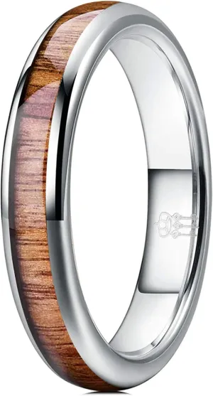THREE KEYS JEWELRY 4mm 6mm 8mm Black Tungsten Wedding Ring Domed with Real Koa Wood Inlay