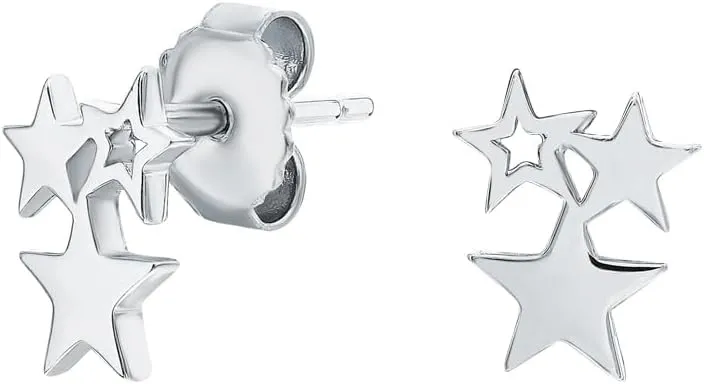 Three Star Stud Earrings  10K and 14K Gold Plain Ear Studs, Celestial Cluster Jewelry, Minimalist Womens Jewelry, Elegant Gift for Her