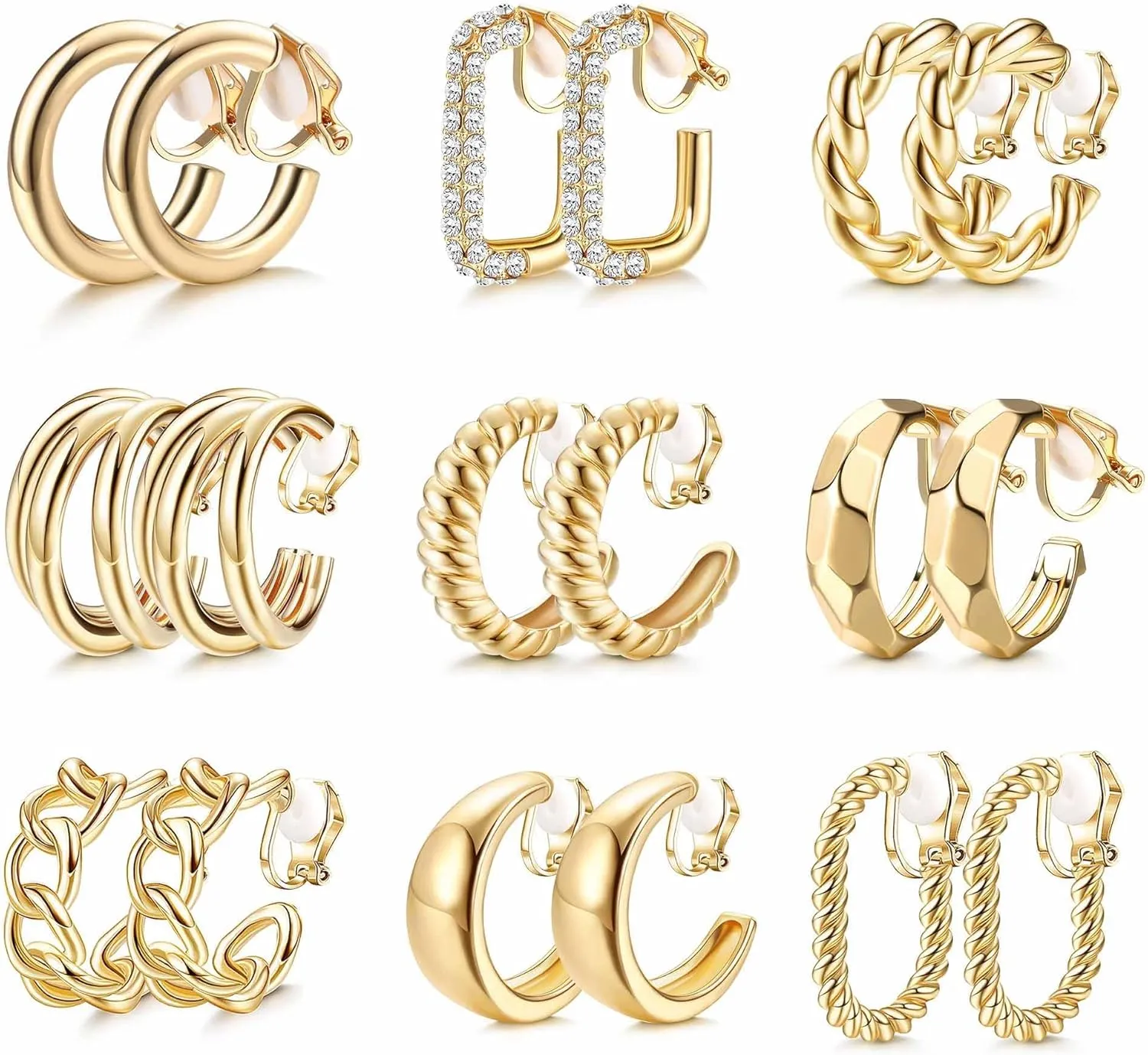 THUNARAZ Gold Clip on Earrings 14K Gold Plated Chunky Hoop Clip Earrings Trendy Clip on Hoop Earrings for Women Non-Pierced Fake Jewelry