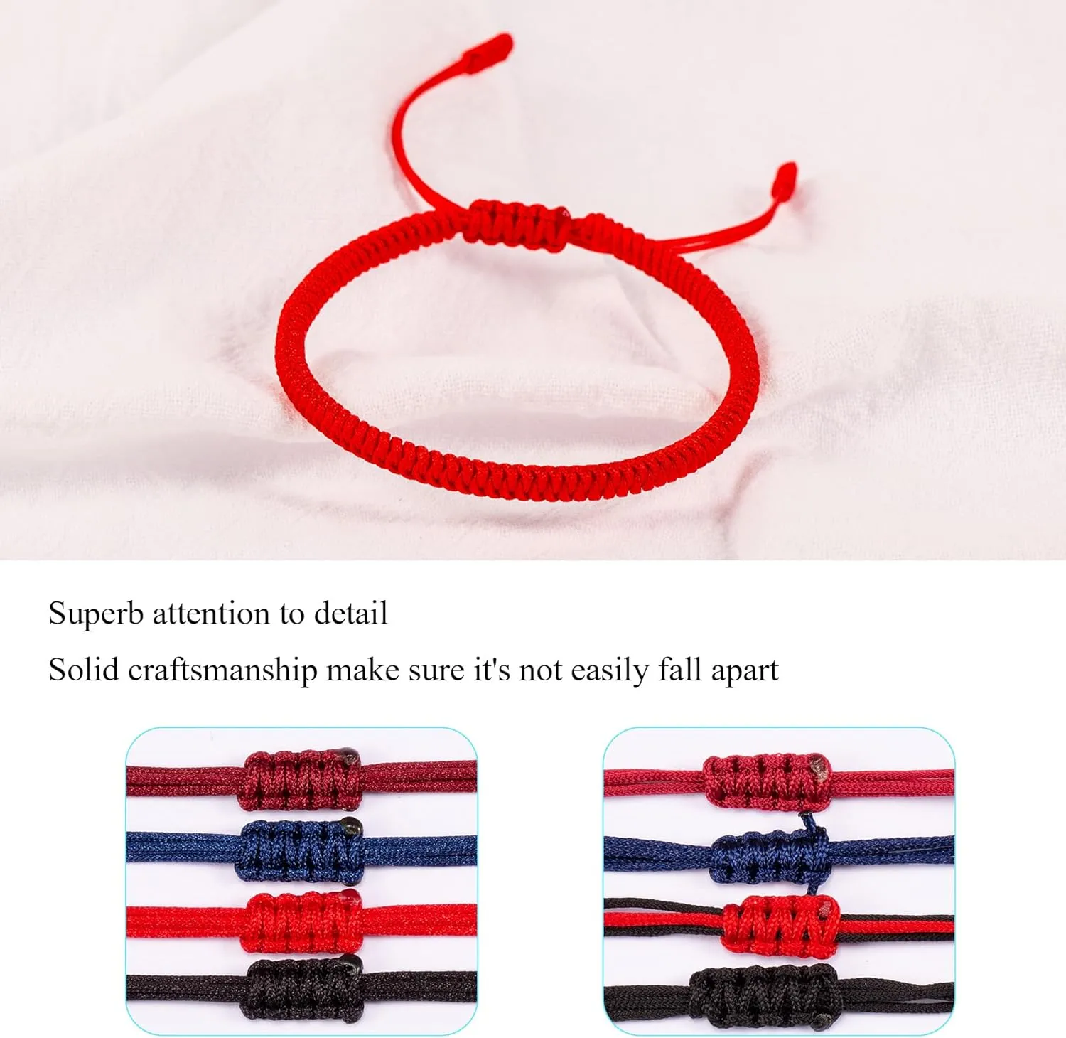 Tibetan Lucky Red String Woven Bracelet for Protection Men Women Good Luck Red Thread Bracelet Handmade Knots Red Black Cord Rope Bracelet Adjustable