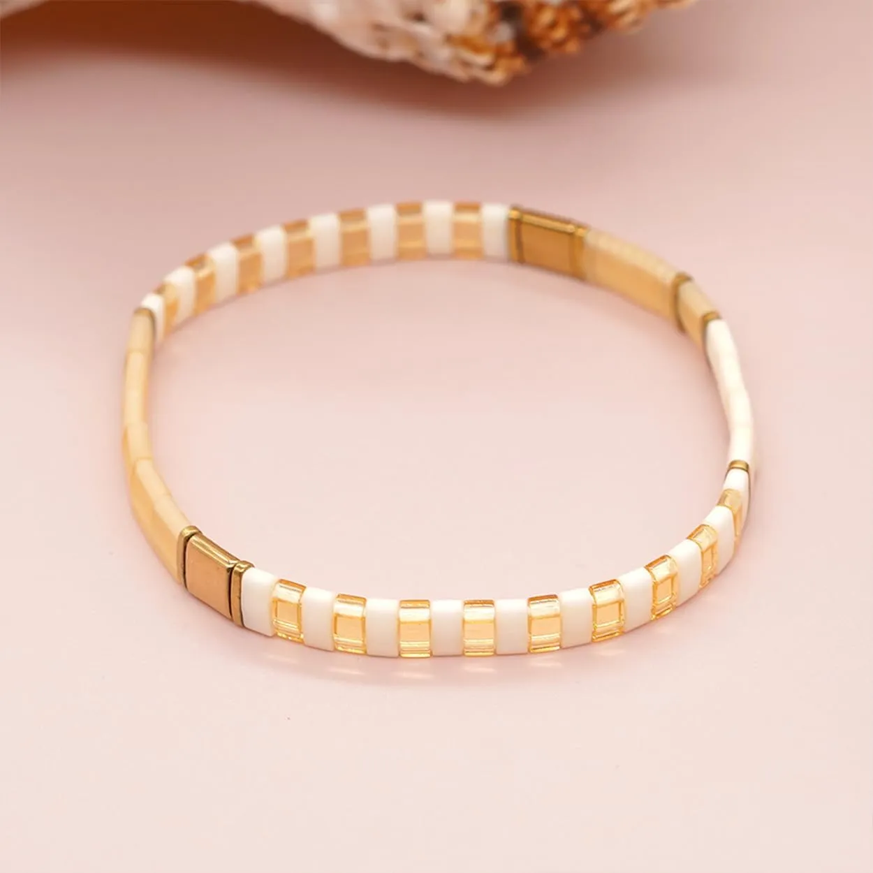 Tila Beaded Stretch Strand Bracelets for Women, Cute Boho Stackable Handmade Colorful Mixed Flat Square Beads Elastic Beach Surfer Bracelet Trendy Jewelry Friend Gift