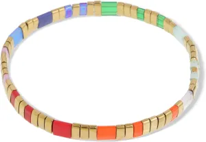 Tila Beaded Stretch Strand Bracelets for Women, Cute Boho Stackable Handmade Colorful Mixed Flat Square Beads Elastic Beach Surfer Bracelet Trendy Jewelry Friend Gift