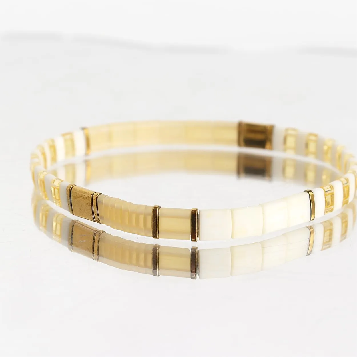 Tila Beaded Stretch Strand Bracelets for Women, Cute Boho Stackable Handmade Colorful Mixed Flat Square Beads Elastic Beach Surfer Bracelet Trendy Jewelry Friend Gift