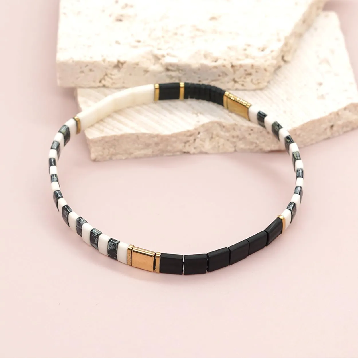 Tila Beaded Stretch Strand Bracelets for Women, Cute Boho Stackable Handmade Colorful Mixed Flat Square Beads Elastic Beach Surfer Bracelet Trendy Jewelry Friend Gift