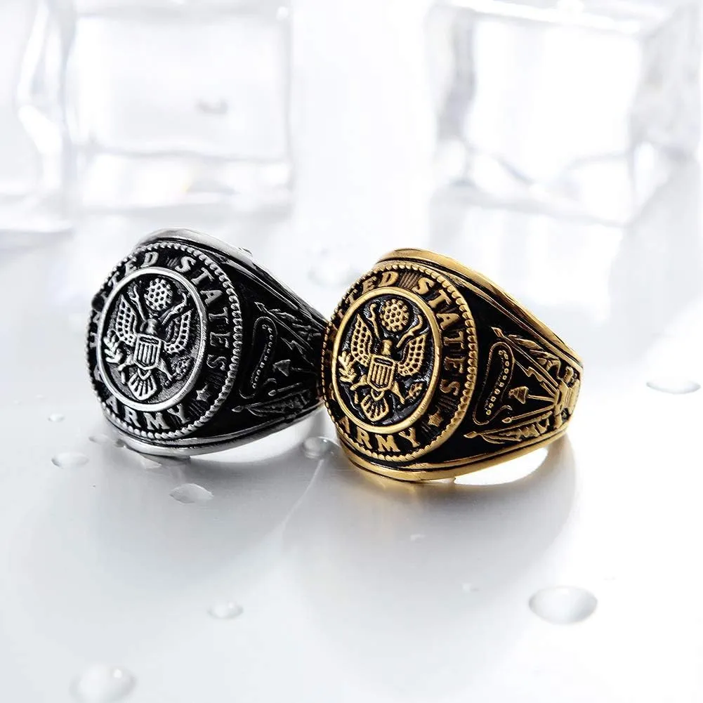 Titanium Steel Army Military Ring Eagle Medal Rings for Men Vintage Jewelry