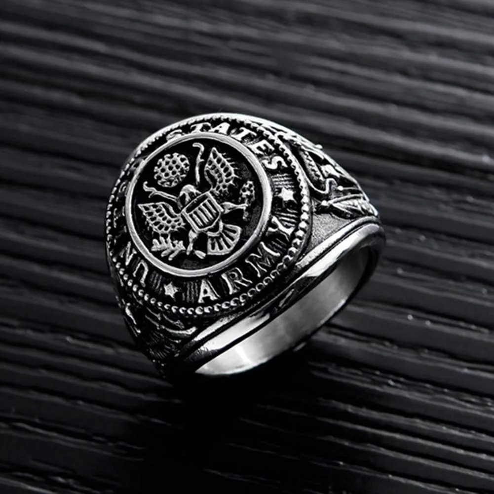 Titanium Steel Army Military Ring Eagle Medal Rings for Men Vintage Jewelry