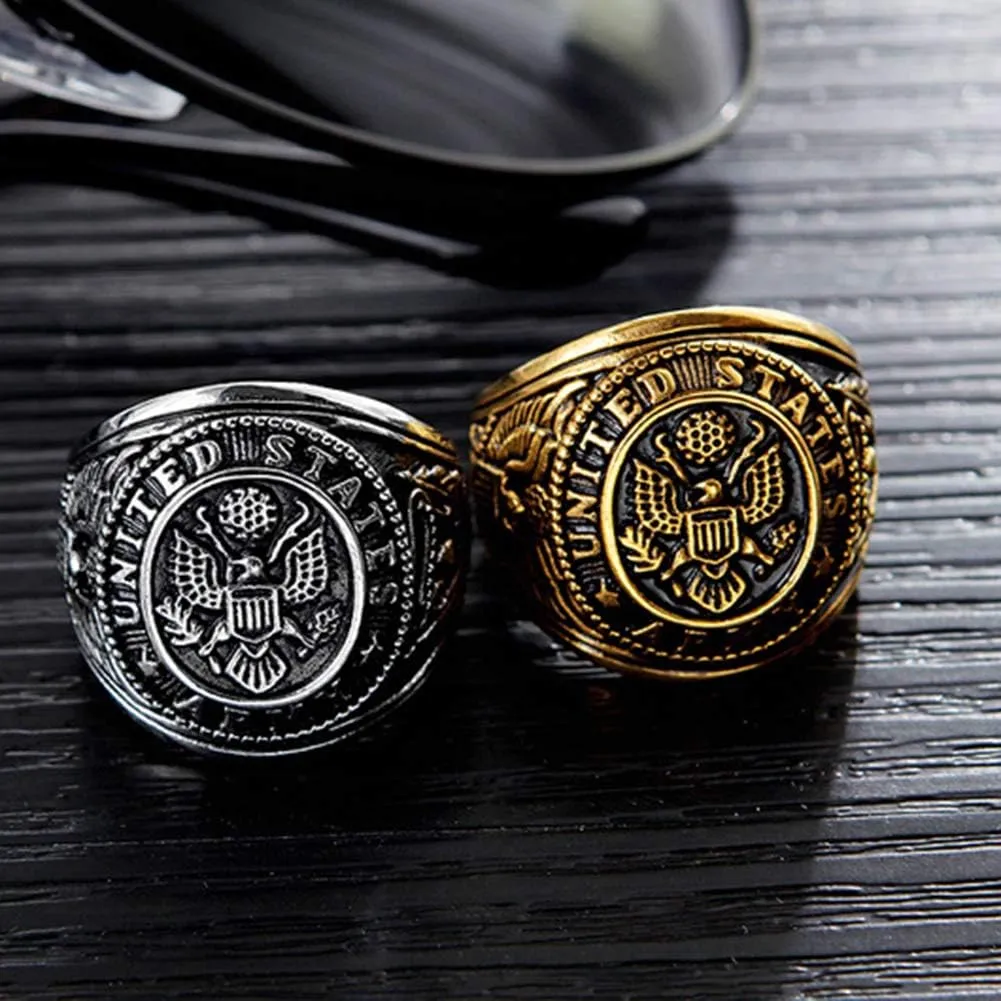 Titanium Steel Army Military Ring Eagle Medal Rings for Men Vintage Jewelry