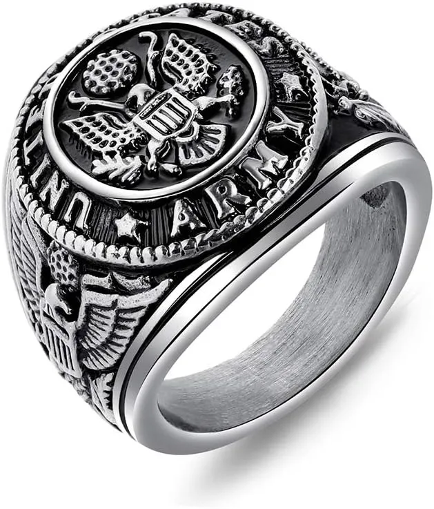 Titanium Steel Army Military Ring Eagle Medal Rings for Men Vintage Jewelry