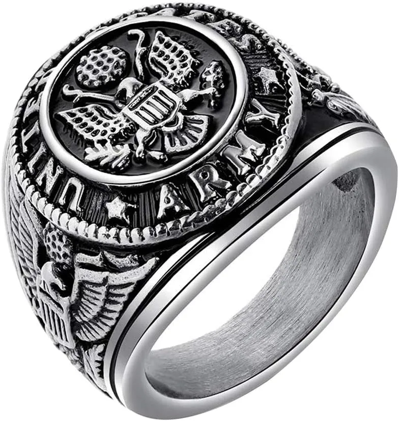 Titanium Steel Army Military Ring Eagle Medal Rings for Men Vintage Jewelry