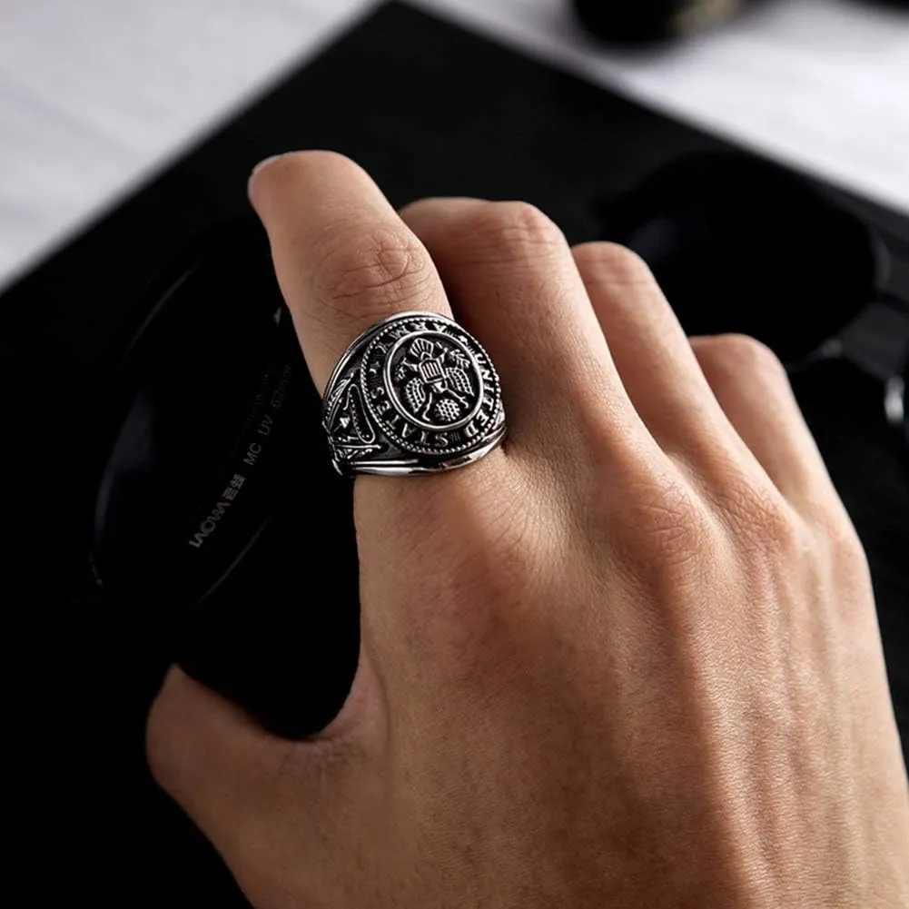 Titanium Steel Army Military Ring Eagle Medal Rings for Men Vintage Jewelry