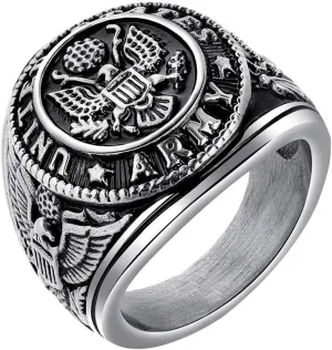 Titanium Steel Army Military Ring Eagle Medal Rings for Men Vintage Jewelry
