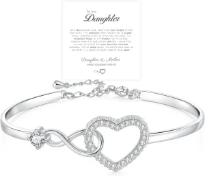 To My Daughter Forever Connected Bracelet, ziella Infinity Forever Love Heart Bracelets, Mom's Strength And Love Are Alwayswith Her, Adjustable Inspirational Gift Jewelry for Daughter
