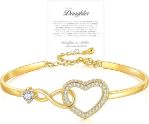 To My Daughter Forever Connected Bracelet, ziella Infinity Forever Love Heart Bracelets, Mom's Strength And Love Are Alwayswith Her, Adjustable Inspirational Gift Jewelry for Daughter