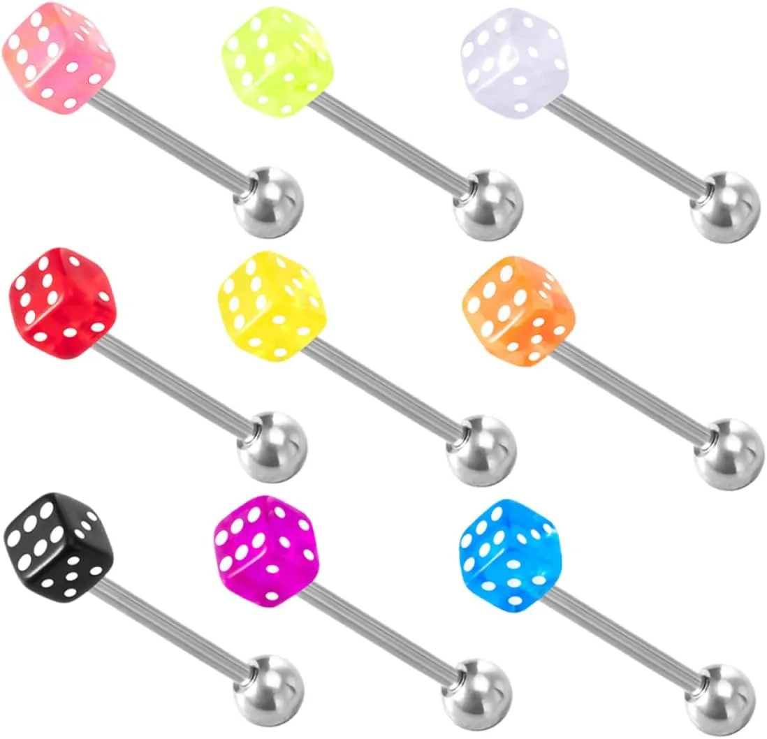Tongue Piercing Jewelry Set 9pcs Acrylic Dice Shaped Tongue Studs Fashion Rings