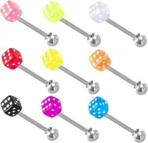 Tongue Piercing Jewelry Set 9pcs Acrylic Dice Shaped Tongue Studs Fashion Rings