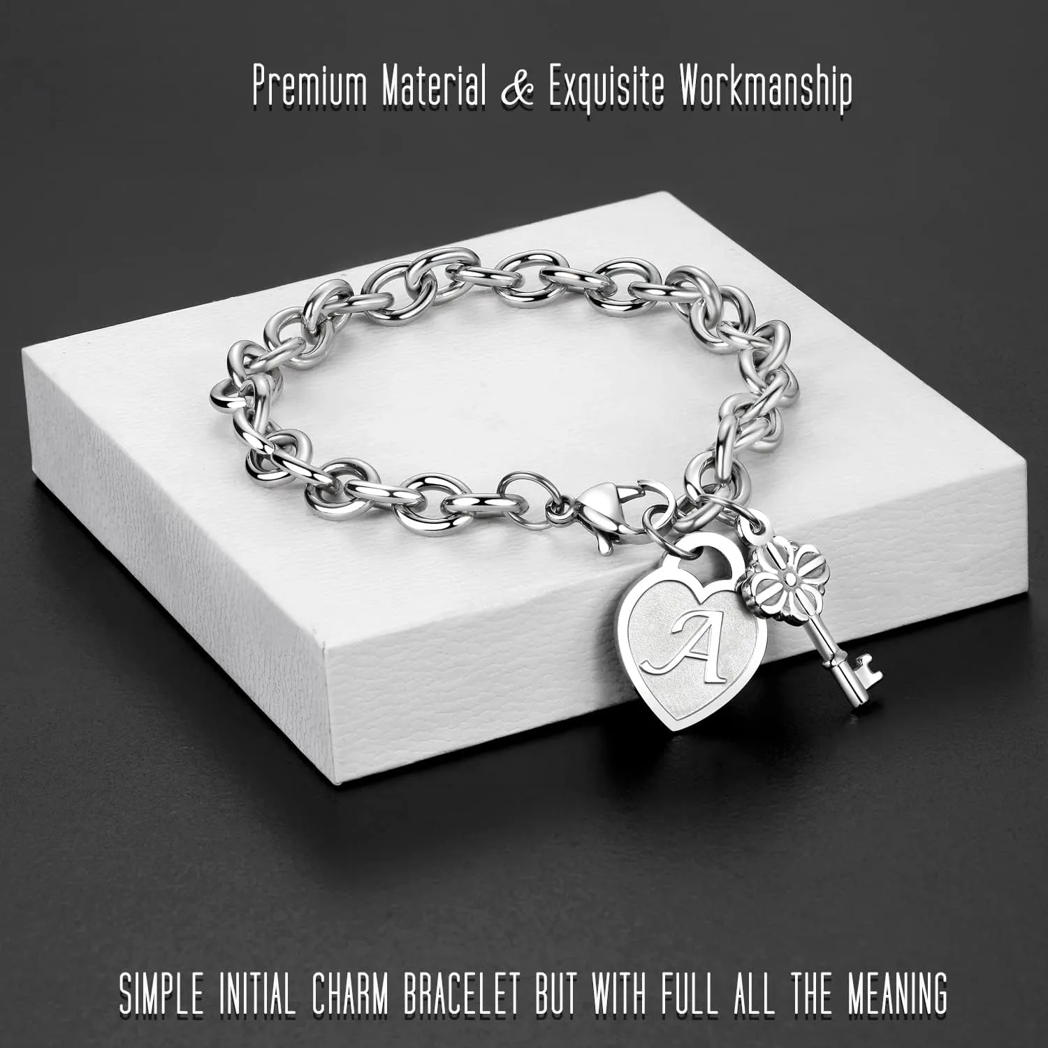 TONY & SANDY Initial Charm Bracelets for Girls Women Stainless Steel A-Z Bracelet Personalized Gifts Birthday Graduation Easter Basket Stuffers for Teen Girls Jewelry (Various Design)