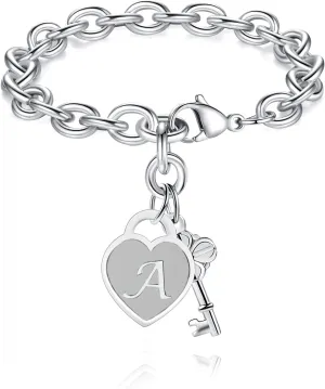 TONY & SANDY Initial Charm Bracelets for Girls Women Stainless Steel A-Z Bracelet Personalized Gifts Birthday Graduation Easter Basket Stuffers for Teen Girls Jewelry (Various Design)