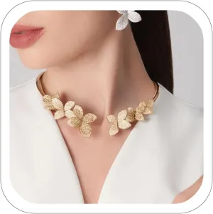 Torque Rhinestone Flower Chunky Necklace Choker Open Collar Crystal Statement Necklace for Women Trendy Boho Jewelry