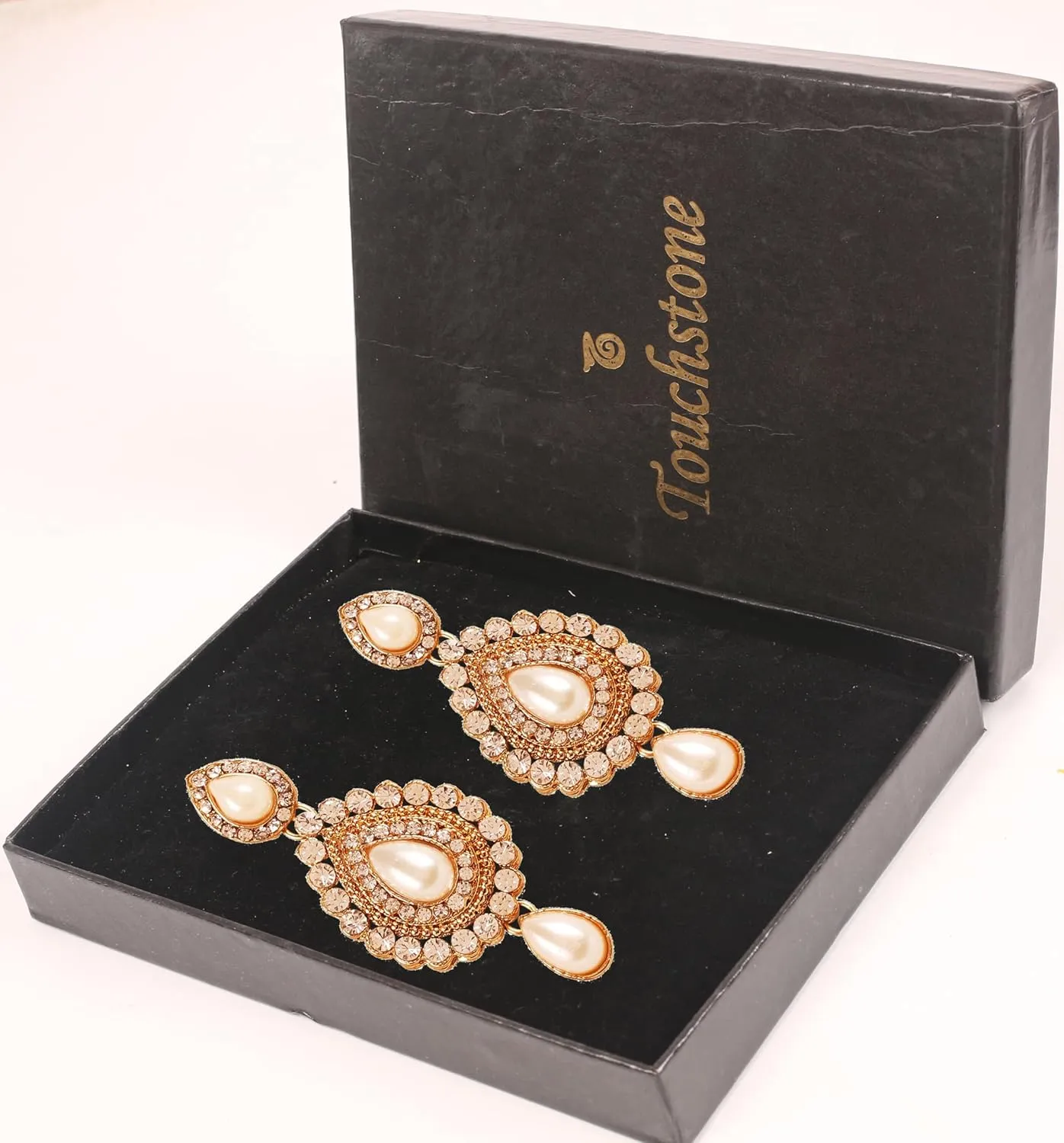 Touchstone Indian Bollywood Desire Contemporary Diamond Look Rhinestone Designer Jewelry Chandelier Earrings In Antique Gold Tone For Women