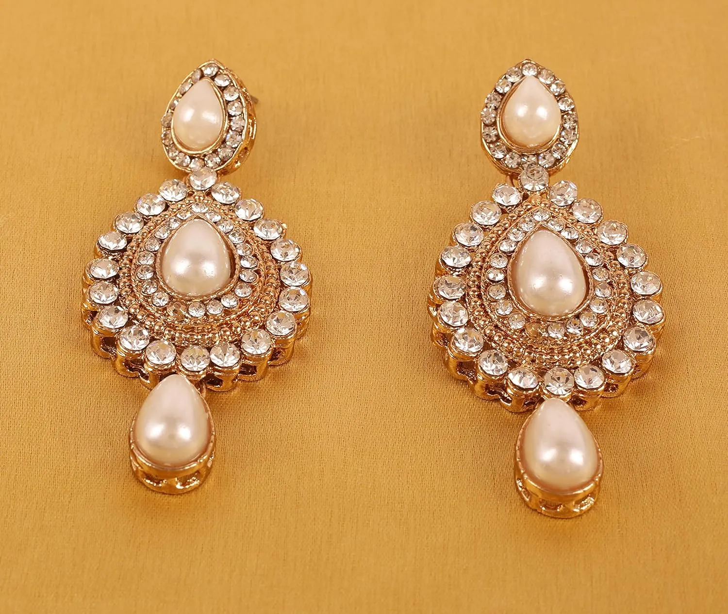 Touchstone Indian Bollywood Desire Contemporary Diamond Look Rhinestone Designer Jewelry Chandelier Earrings In Antique Gold Tone For Women