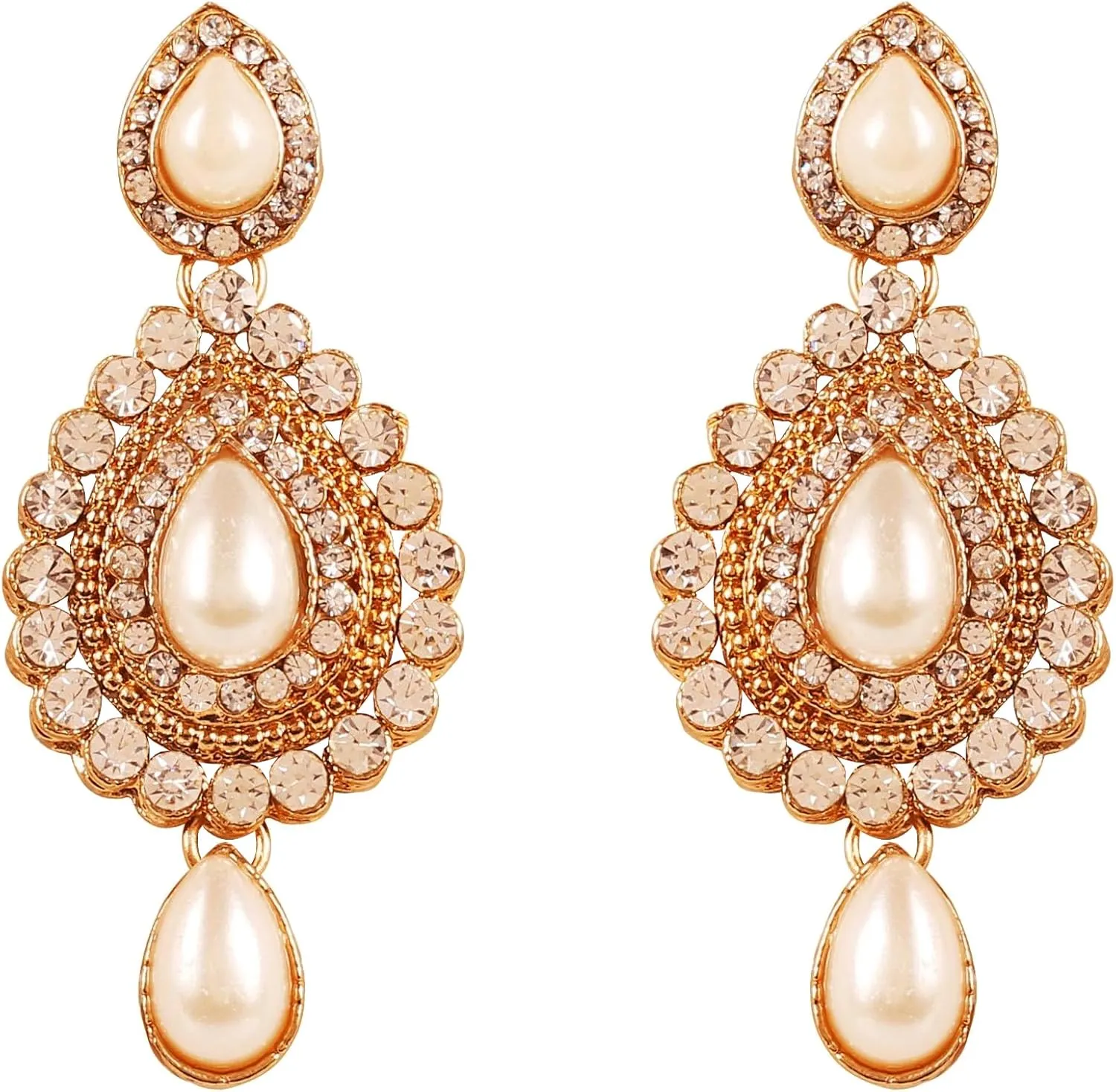 Touchstone Indian Bollywood Desire Contemporary Diamond Look Rhinestone Designer Jewelry Chandelier Earrings In Antique Gold Tone For Women